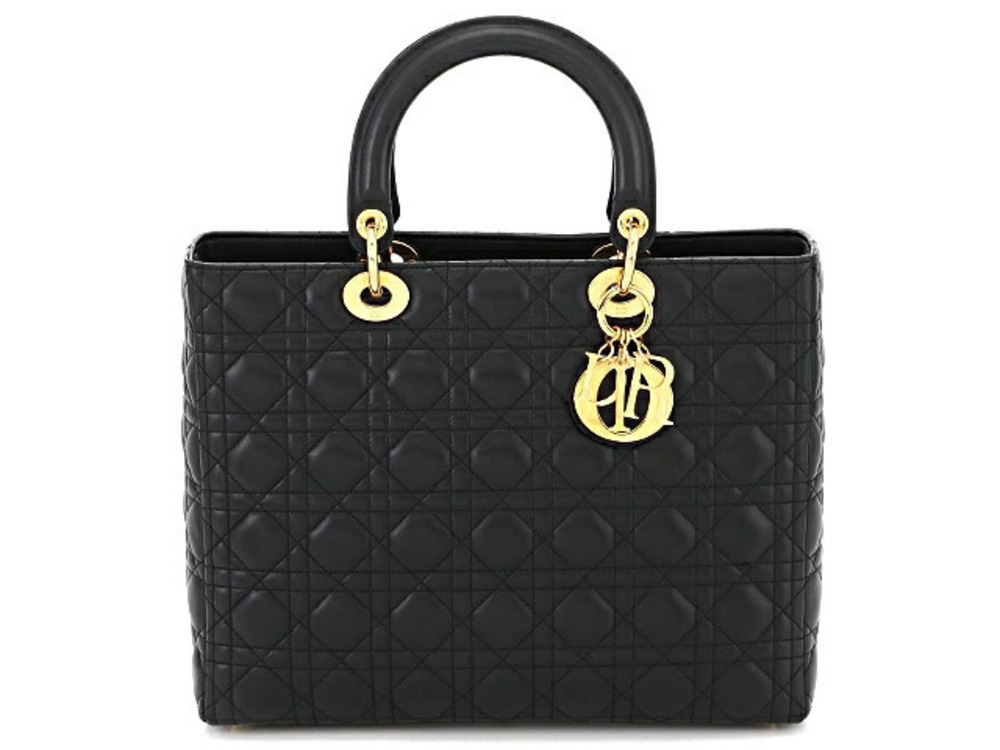 Christian Dior Lady Cannage Handbag Lambskin Black